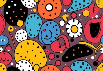 Fototapeta premium Whimsical abstract doodle pattern; seamless, stylish, playful design, organic, vintage