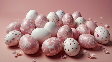 Obraz premium Whimsical Easter Egg Pattern on Soft Pink Background 11