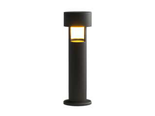 Decorative lighting bollard with downward-facing LED, pathway illumination, nighttime safety furniture, white background