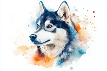 watercolor Siberian Husky dog on white background