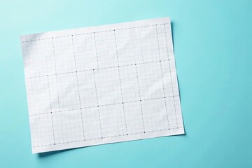 White grid paper with dashed lines on soft blue background, illustration, design, school supplies