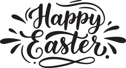 Happy Easter festive script design, decorative holiday lettering with artistic flourishes, joyful celebration graphic