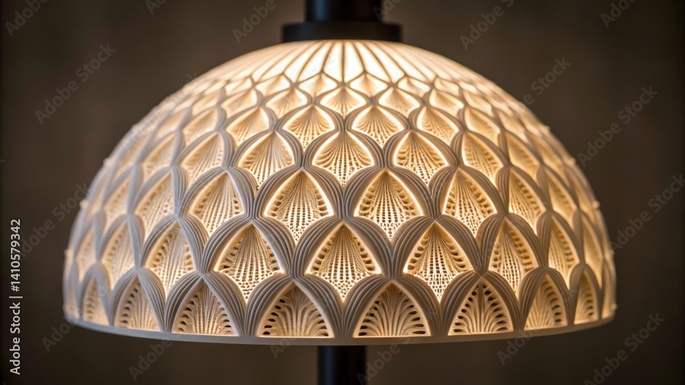 Aufkleber A closeup of a 3Dprinted lamp with an innovative shade design displaying delicate patterns that create mesmerizing light projections emphasizing both functionality and artistic