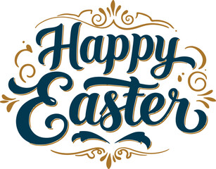 Happy Easter decorative calligraphy, elegant holiday greeting design with gold flourishes, festive celebration art