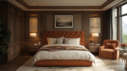 Plush headboard bed in vintage layout high resolution picture