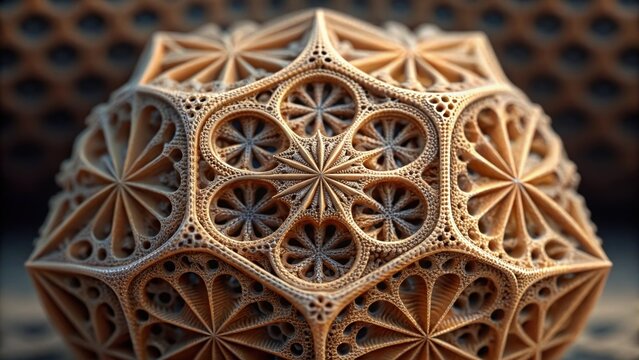 A closeup of a computergenerated model featuring fractal patterns and algorithmic designs emphasizing the intricate details produced by AIguided design tools.
