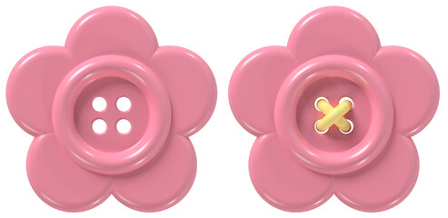 3D flower shaped button on a transparent background. Flower Button, Floral Shape.