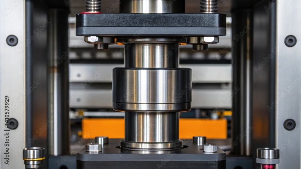 Aufkleber A closeup of a hydraulic cylinder within an automated material testing machine showcasing the pistons and seals that allow for precise control over pressure application on samples.