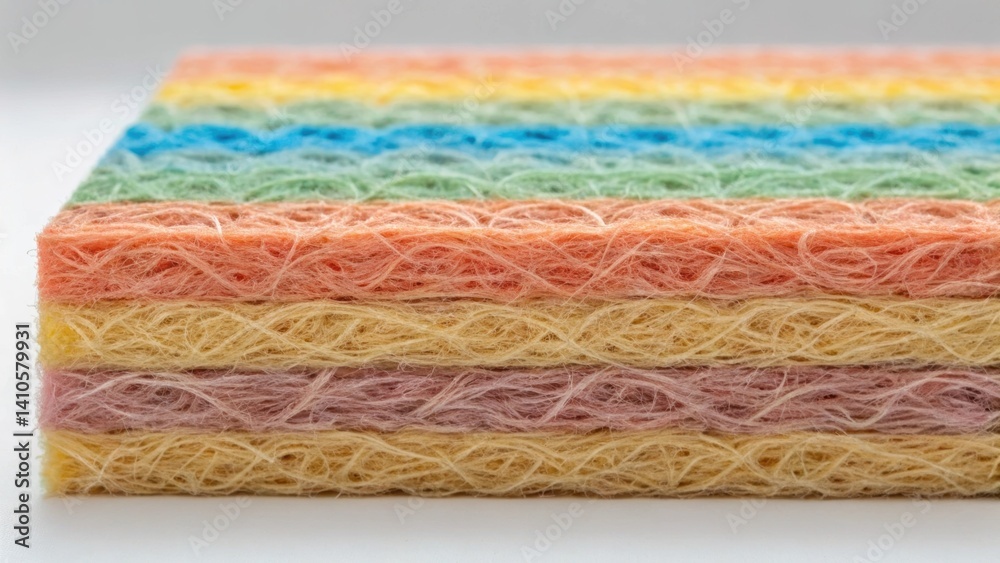 Poster A closeup of a highperformance fireproof insulation layer revealing its fibrous composition interwoven fibers and a variety of colors that illustrate its distinct material