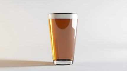 A refreshing glass of golden amber beverage with a frothy top, set against a clean, minimal background.