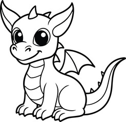 Adorable Cartoon Dragon Line Art for Children's Activities