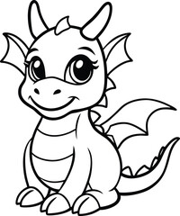 Cute Cartoon Dragon Character Outline Drawing for Kids 