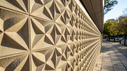 Obraz premium A closeup of a textured surface on a 3Dprinted wall panel capturing the interplay of shadows and details emphasizing the realism achieved through advanced printing techniques.