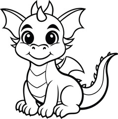 Adorable Cartoon Dragon Line Art for Children's Activities