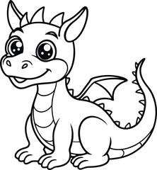Cute Cartoon Dragon Character Outline Drawing for Kids 