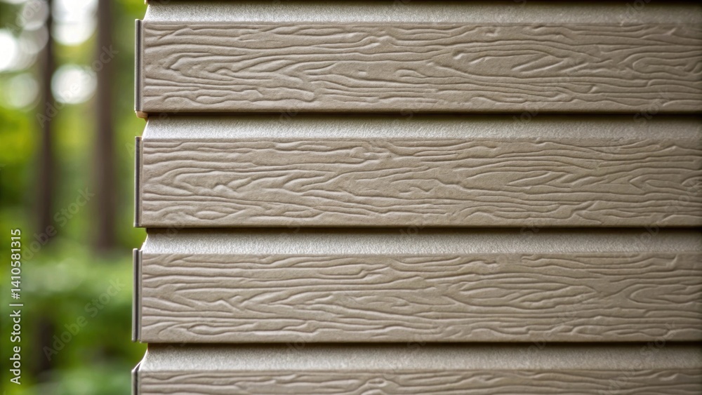 Aufkleber A closeup of ecofriendly siding made from recycled materials presenting the texture and design that not only offers resilience but is also aesthetically appealing.
