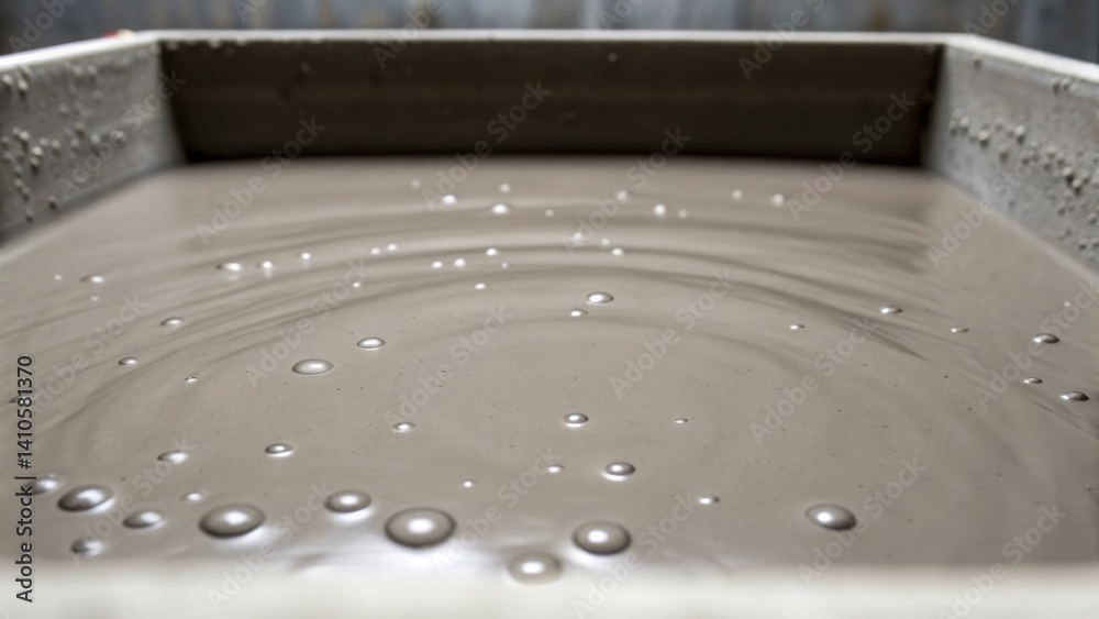 Poster A closeup of fresh concrete cascading from a large hopper capturing the smooth texture and rich gray color with small air bubbles forming on the surface.
