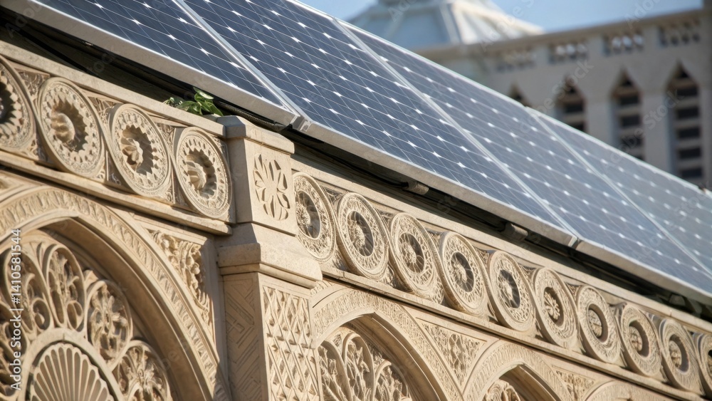 Aufkleber a closeup of photovoltaic panels embedded in decorative architectural features demonstrating how ene