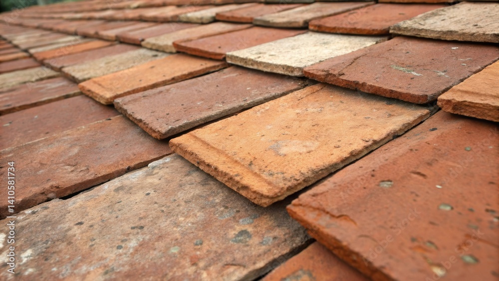 Poster a closeup of terracotta tiles made from reclaimed materials presenting their earthy tones uneven sur