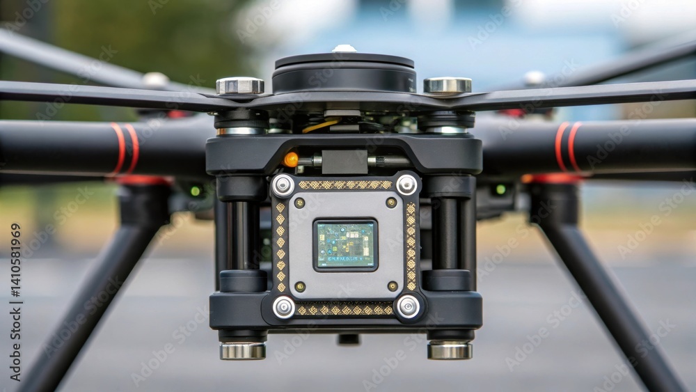 Poster A closeup of the drones GPS module detailing the technology that ensures precise positioning during highaltitude inspections over complex terrains.