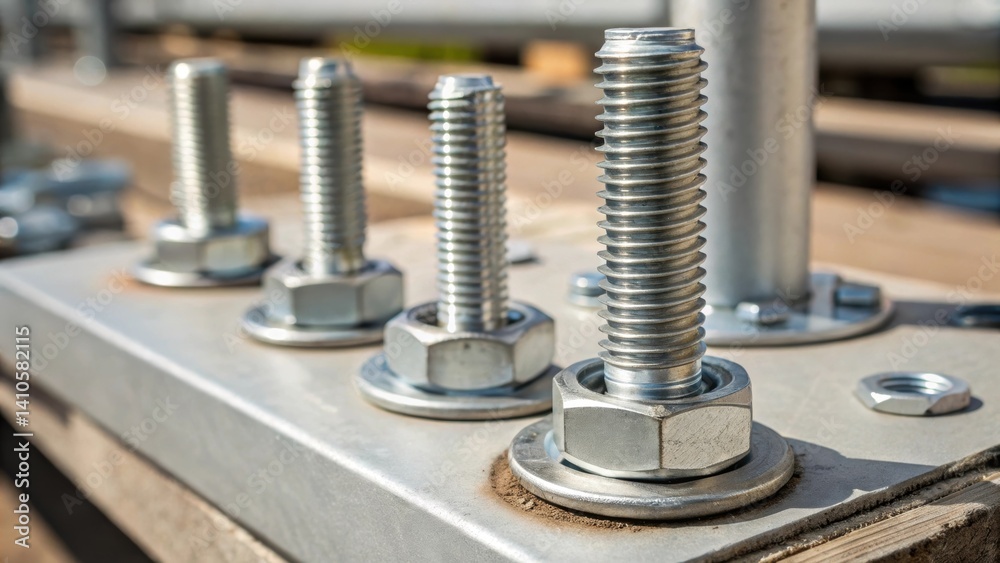Aufkleber A closeup of the highstrength bolts and fasteners used to secure prefabricated components emphasizing engineering precision and durability.