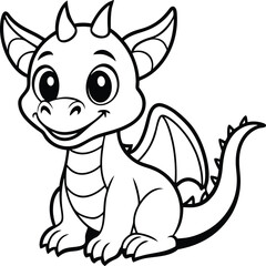 Cute Cartoon Dragon Character Outline Drawing for Kids 