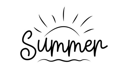 Summer hand draw lettering summer and sun vector illustration.
