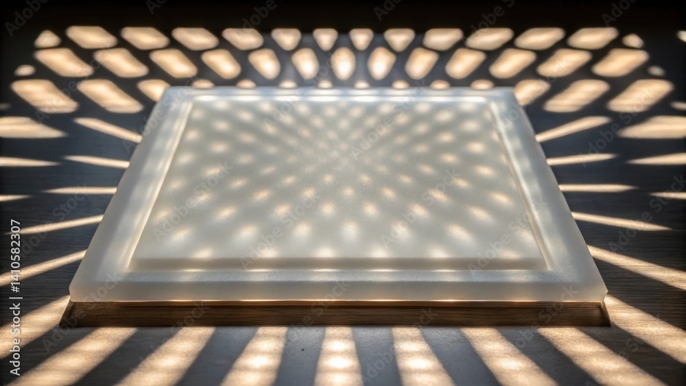 Poster A closeup of the light passing through an held aerogel panel casting intricate shadows on a nearby surface illustrating its ability to diffuse light due to its unique structure.