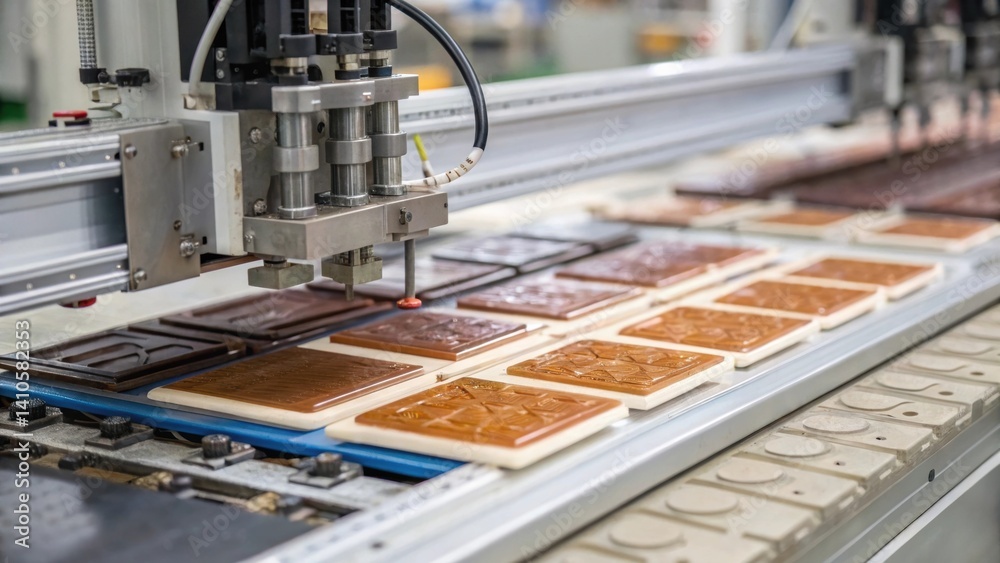 Aufkleber a closeup of the manufacturing process depicting a row of vacuumsealed panels at different stages of
