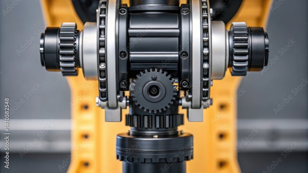 Aufkleber A closeup of the robotic arms wrist joint showing the intricate gears and servos that allow for fine adjustments in angle and height during the installation process.