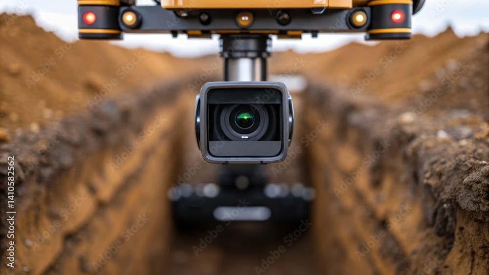 Aufkleber A closeup of the robotic systems camera mounted above the digging area capturing the realtime feed of the trench environment for autonomous operation.