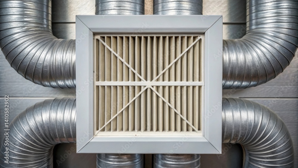 Poster a closeup of the ventilation system incorporated into the thermal storage wall showing ducts and fil