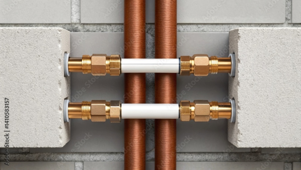 Aufkleber a closeup on the junction of two thermal storage units embedded within a wall focusing on the seals 