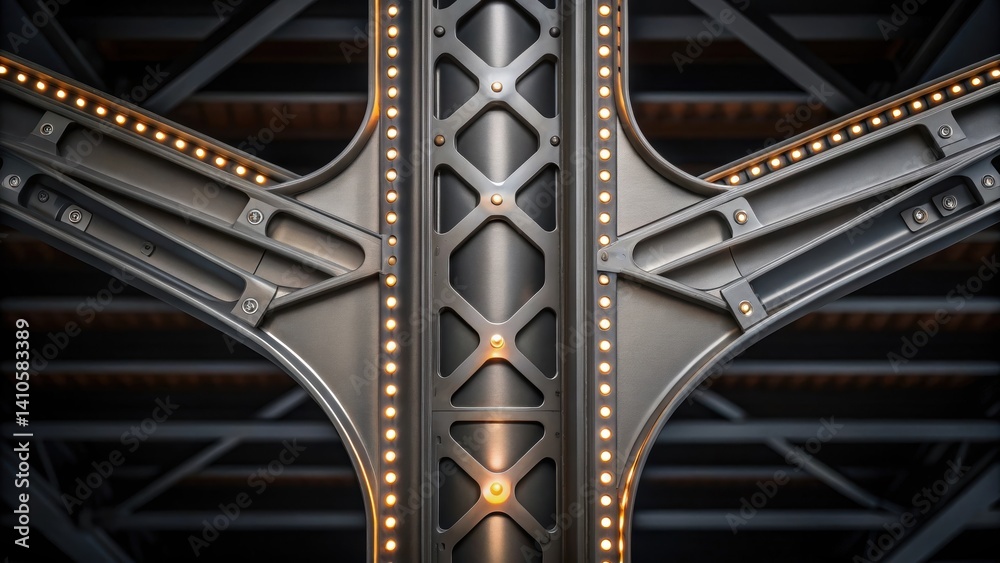Poster A closeup shot of an innovative bridge joint highlighting the fusion of steel and composite materials with integrated lighting illuminating the connection points casting subtle