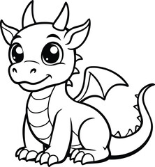 Cute Cartoon Dragon Character Outline Drawing for Kids 