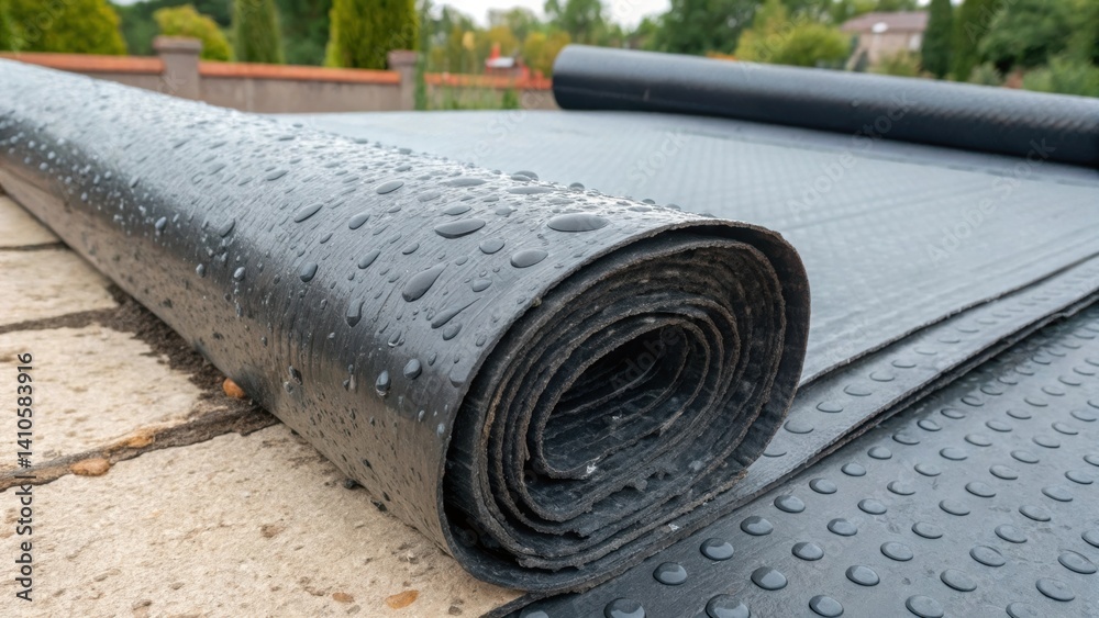 Aufkleber A closeup view of a waterproof membrane revealing its texture and layered structure designed to keep moisture at bay in construction applications.
