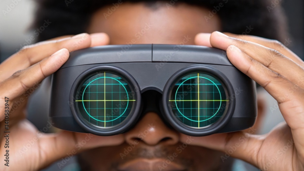Leinwandbilder A closeup view of someone calibrating the augmented reality glasses with the digital display highlighting a grid overlay for precise alignment and measurement adjustments.