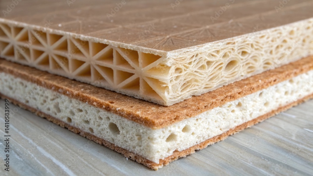 Aufkleber A closeup view of the crosssection of a composite material revealing the layered structure of resin and fibers illustrating the combination of lightweight and strength