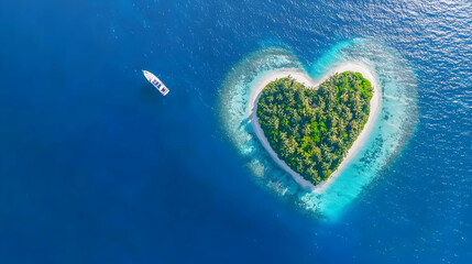 Heart Shaped Tropical Island In Ocean