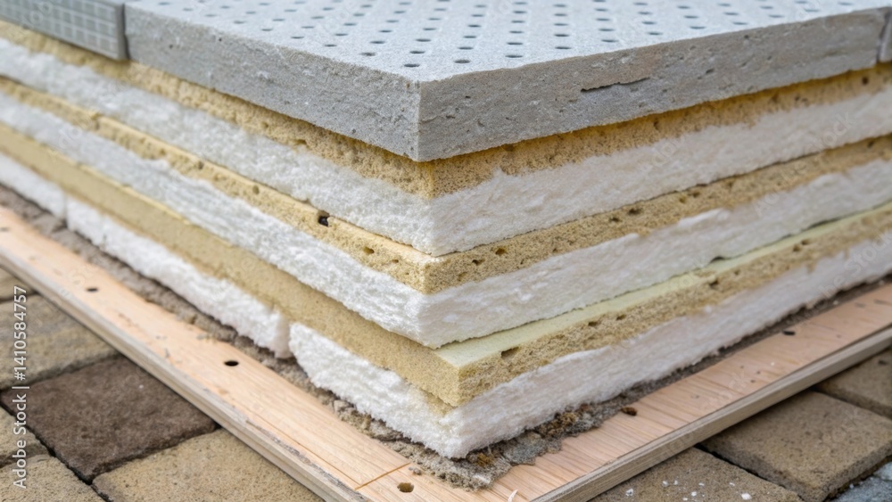Poster A detailed view of a multilayered insulation material used in the envelope emphasizing its energyefficient properties with visible air pockets.