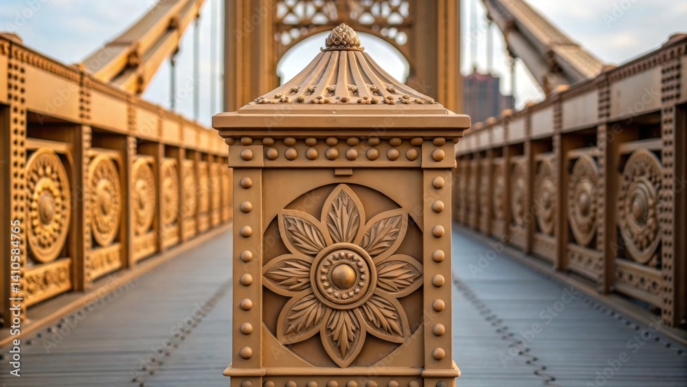 Poster a detailed view of artistic embellishments integrated into the bridges structure showcasing unique m