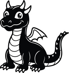 Cute Cartoon Dragon Character Outline Drawing for Kids 