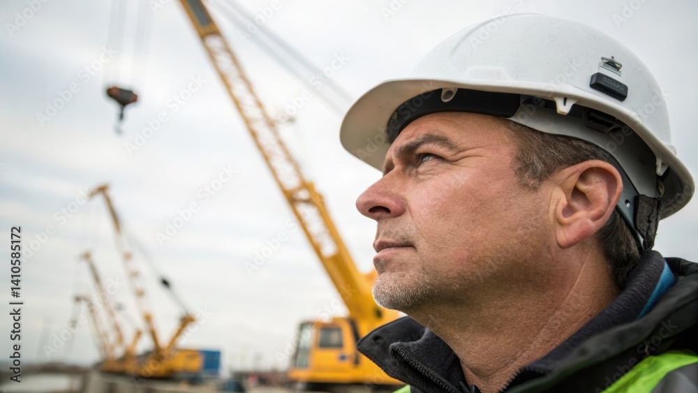 Aufkleber a medium closeup capturing the face of a construction supervisor observing the operation of hydrogen
