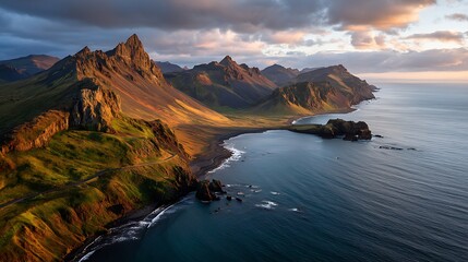 Fototapeta premium Dramatic coastal mountains at sunrise