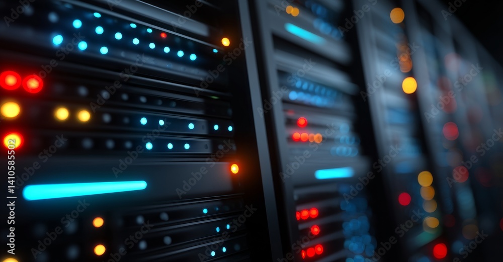Aufkleber Cloud computing data storage is depicted in a 3D rendering, featuring a server in a datacenter