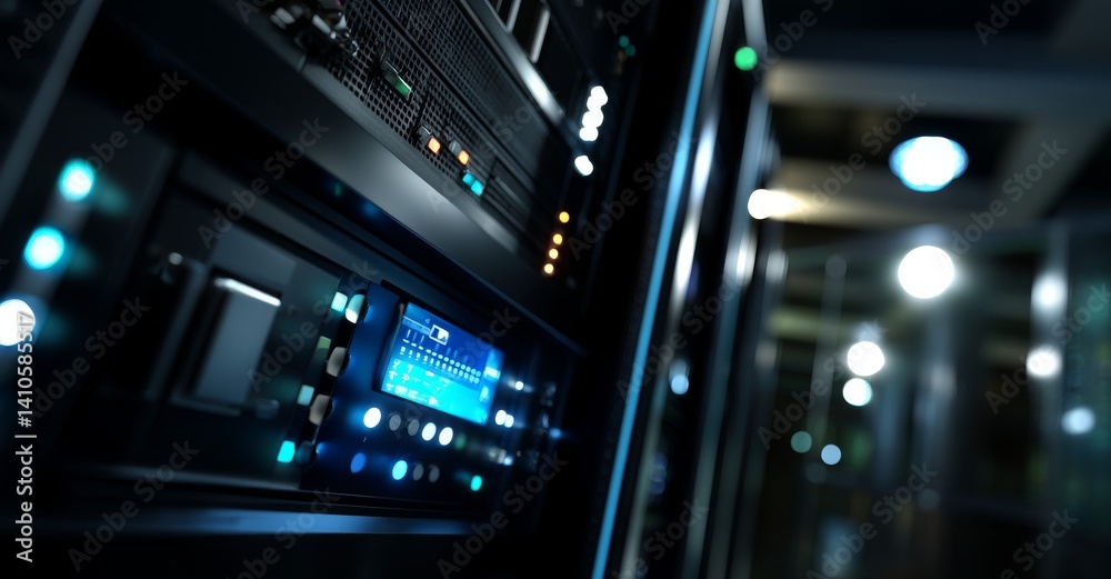 Aufkleber A server is located in a datacenter, with cloud computing data storage represented by a 3D rendering