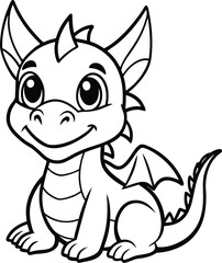 Adorable Cartoon Dragon Line Art for Children's Activities