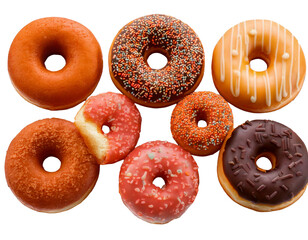 Cutout donuts on transparent background. Generative AI image
