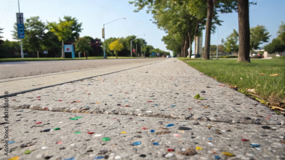 Aufkleber A medium closeup image of a sidewalk made from recycled materials where flecks of color are visible emphasizing sustainability while capturing solar energy.