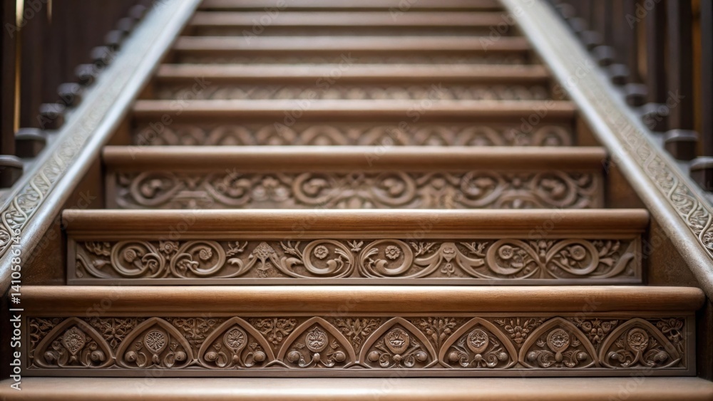 Poster A medium closeup image of a 3Dprinted stair railing adorned with custom engravings and patterns showcasing individual elements that resonate with personal style and craftsmanship.